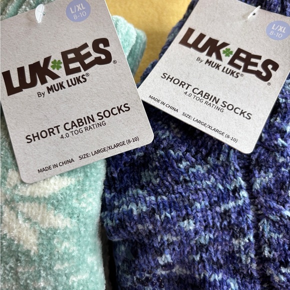 Sold Lot 2 Pairs Muk Luks Cabin Slipper Sock Women’s Socks Non Skid Lined 8-10 - Picture 3 of 7